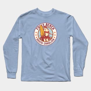 Vintage Surfing Badge for Folly Beach, South Carolina Long Sleeve T-Shirt